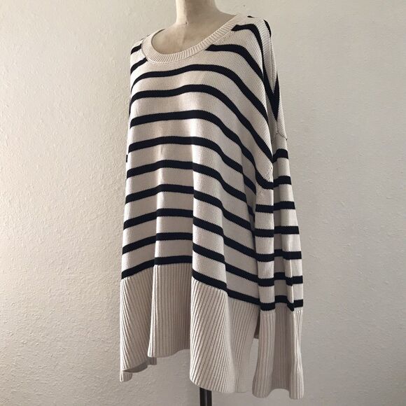 GAP Ivory Black Striped Cotton Knit Long Sleeve Pullover Sweater NEW - XXL - Picture 3 of 9